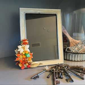 Pale Yellow Enamel Frame with Repurposed Jewelry